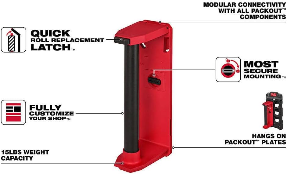 Reinforced Roll Holder, for Milwaukee 48-22-8337 Packout Reinforced Roll Holder(Size:6.5 x 4.0 x 13 in), Red,black