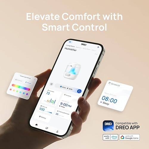 Miniatura 3 de Dreo Humidificadores para dormitorio, humidificador ultrasónico de niebla fría con iluminación silenciosa y RGB de 26 dB, tanque de llenado superior