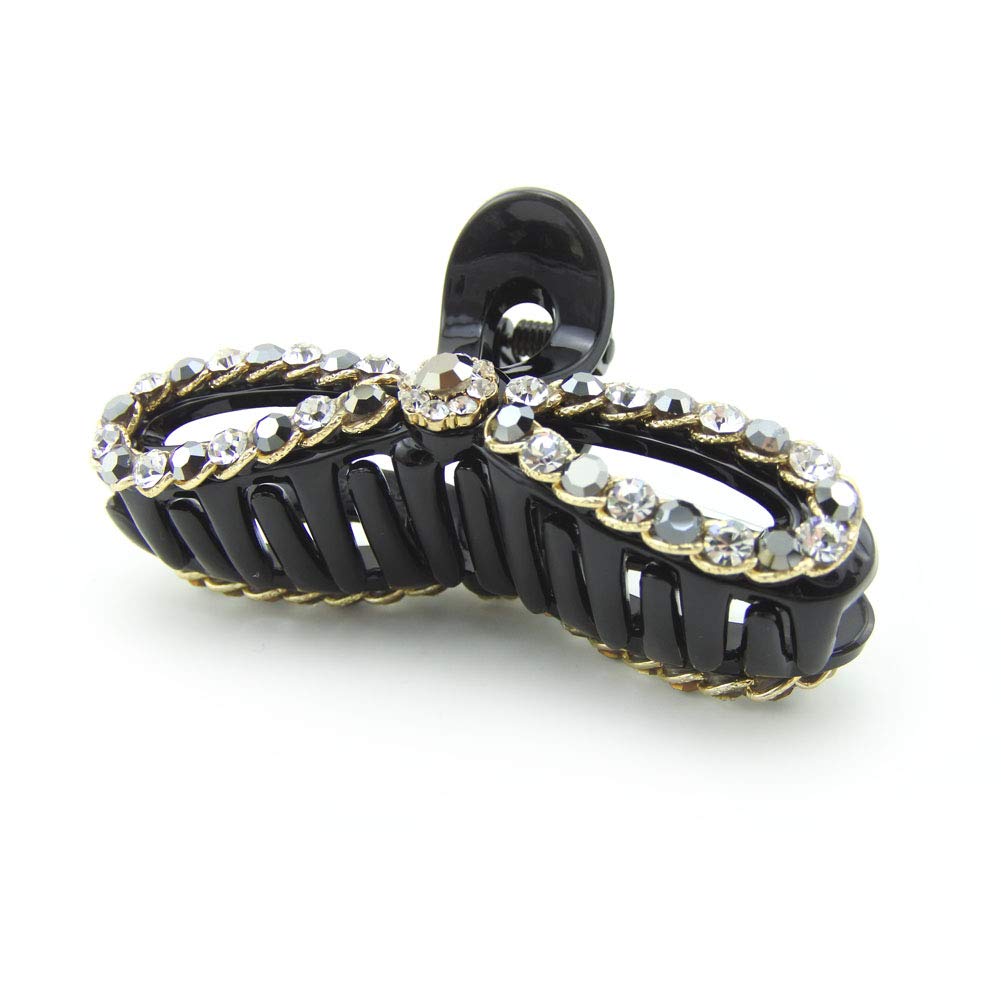 Meilliwish Big Large Sparkling Beautiful Women Ponytail Holder Hair Claw Clip(D107)(Black) - Image 3