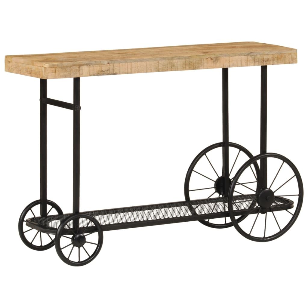 Stolik pomocniczy 112 x 36 x 76 cm mango lite drewno żelazne przemysłowy salon korytarz sypialnia stół siodłowy z miejscem do przechowywania i kółkami do wygodnego ustawienia