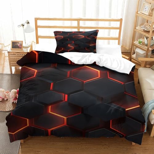 Housse de couette 135x200cm motif hexagonal 3D parure de lit microfibre chic