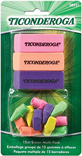 Ticonderoga Neon Erasers, Assorted Colors, 15 Count (38931)