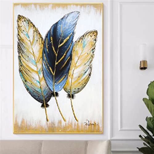 Toile art mural plume dorée 80x110cm pour moderniser un salon sans changer de meubles - 4