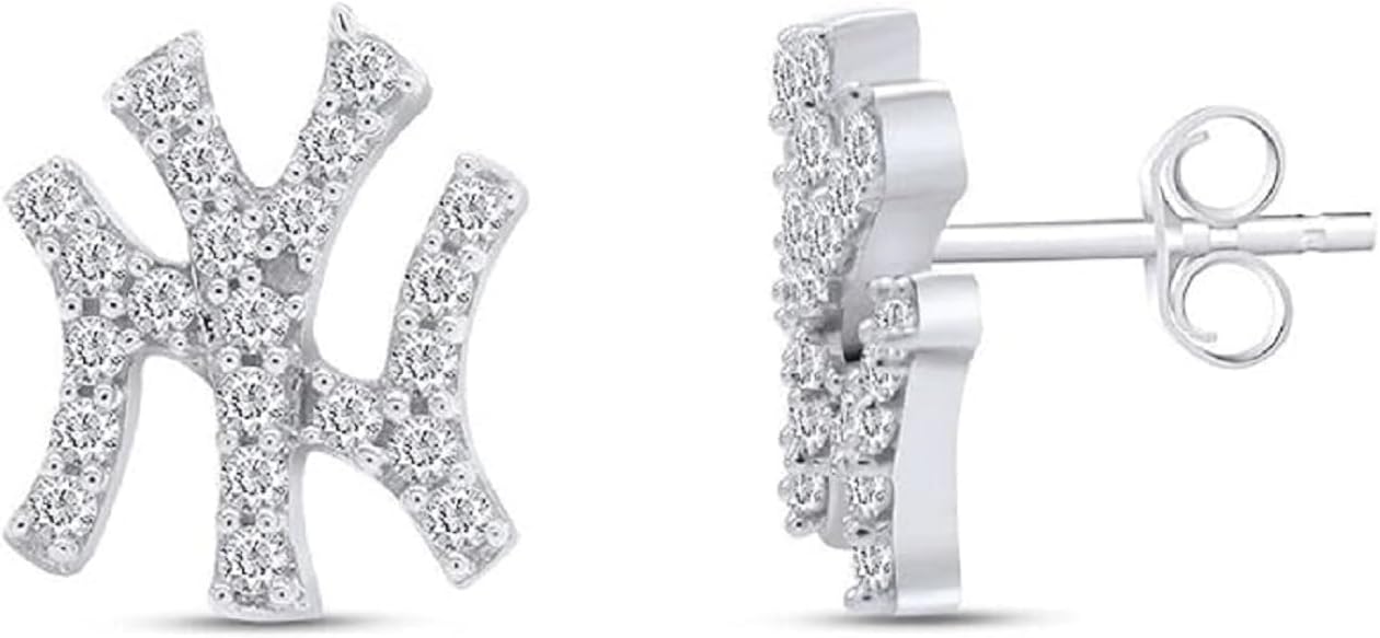 Generic Round Cut Cubic Zirconia 14k White Gold Plated 925 Sterling Silver Yankee Stud Earrings For Womens.