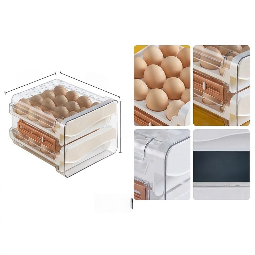 Eierbehälter für Kühlschrank, 2-stöckig stapelbar, 32 Eier Organizer Schublade, transparenter Kunststoff, platzsparend für Küche