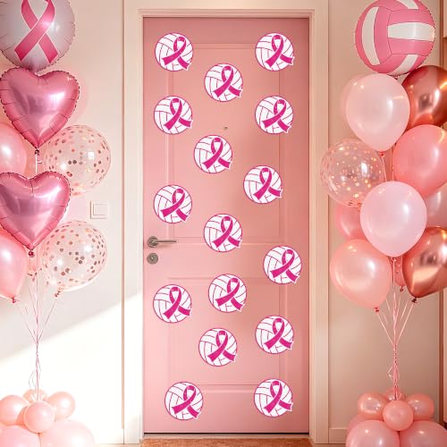 Image of Hot Pink Volleyball Glitter Cutout for Breast Cancer Awareness Party Favor | 100Pcs Glitter Pink Volleyball Cuts for Birthday Favor Sport Ball DIY Paper Cuts for Pink Out Party Bulletin Board Decor