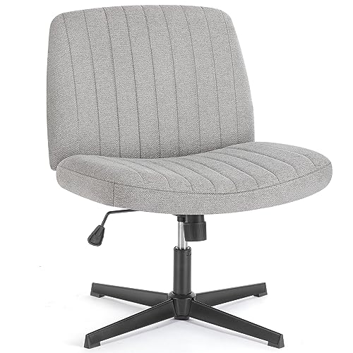 Image of Criss Cross Chair No Wheels, Swivel Criss Cross Legged Chair, Modern Fabric Vanity Chair, Height Adjustable Wide Armless Chair for Small Spaces (Grey)