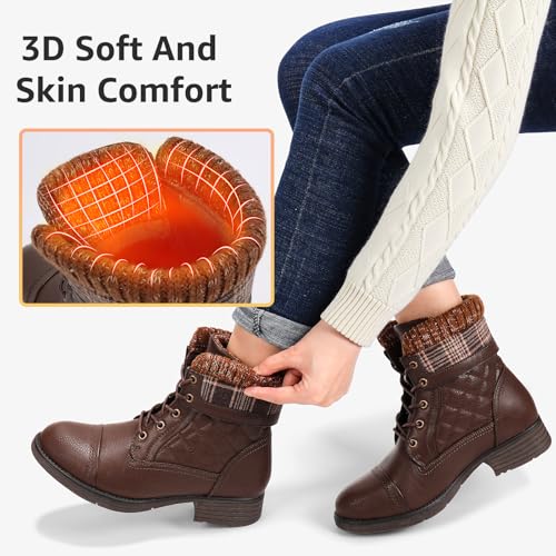 Image of STQ Womens Combat Boots Lace Up Ankle Booties With Side Zipper Fall Winter