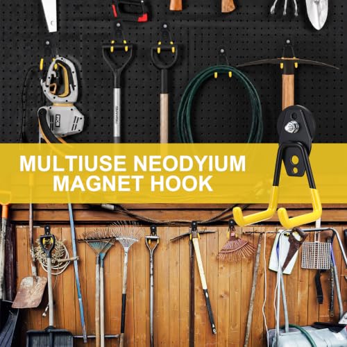Image of Landhoow 6 Pcs Large Magnetic Hooks Heavy Duty Garage Magnet Hooks Strong Storage Utility Magnetic Hangers with Anti Slip Rubber Coating for Indoor and Outdoor Hanging (Yellow)