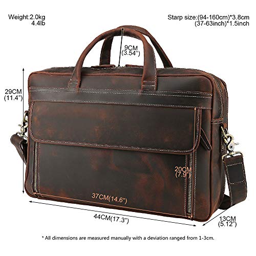 Tiding Vintage Leather Briefcase 17 Inch Laptop Case Business Travel Messenger Shoulder Bag For Men(Updated Version) #TOP4