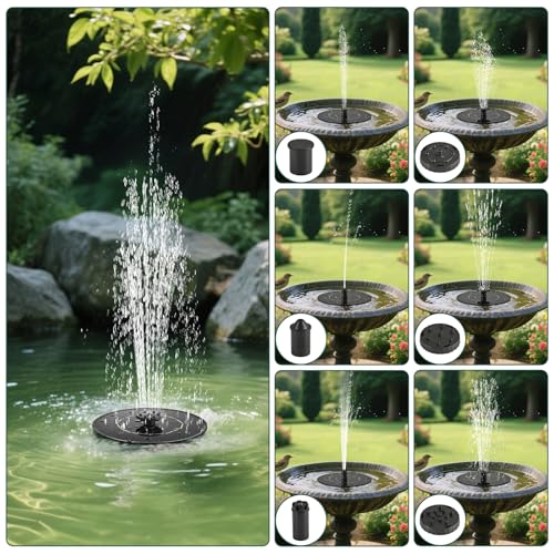 1W Solar Bird Bath Fountain Pump, Solar Fountain, Solar Powered Water Pump, Outdoor Water Fountain with 6-in-1 Nozzles, Free Standing Floating Solar Powered for Bird Bath, Garden, Pond, Pool, Outdoor