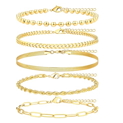 Gold Bracelets for Women Waterproof, Stackable Bracelets for Women Non