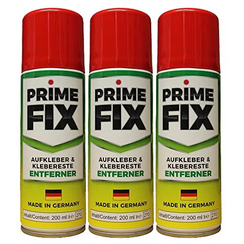 Prime FIX Lot de 3 flacons de dissolvant d'étiquettes, autocollants et résidus de colle 200 ml