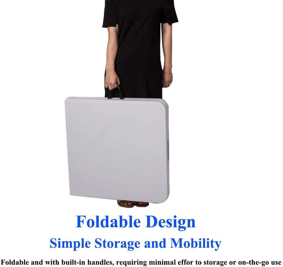 Portable Folding Camping Table, 4ft Heavy Duty Picnic Table Fold in Half Plastic Picnic Desk with Handle for Indoor Outdoor