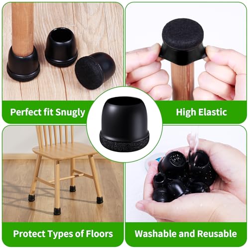 Image of 24 Pcs Chair Leg Protectors for Hardwood Floors Round, Black Fit:1.1 inch-1.4 inch