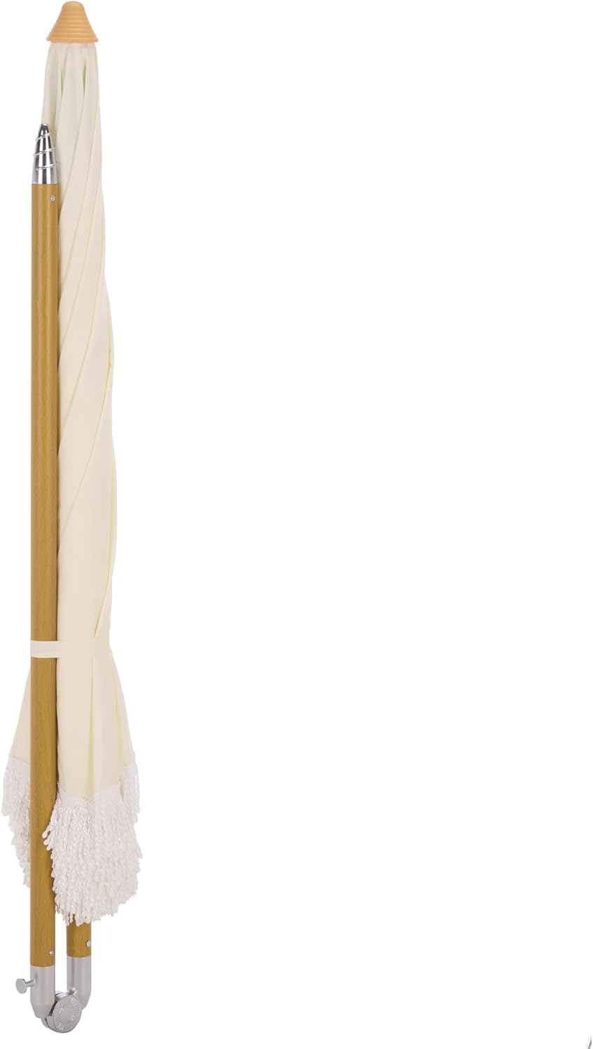 SAFAVIEH Outdoor - Valencia 6.5 FT Beach Umbrella - Canopy with White Fringe Trim, Tilt Function, Aluminum Pole, Weather Resistant for Beach, Patio, Garden (PAT8503)