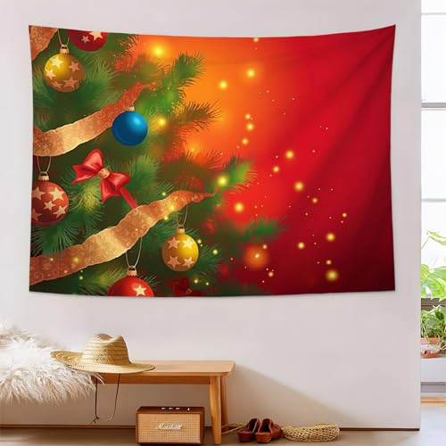 DLERFLOVR Christmas Theme Tapestry 40L x 30W Wall Hanging Blanket Lighted Christmas Tree Tapestries Winter Party Decorations Wall Art for Living Room Bedroom Dorm Home Decor, Red And Green