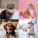AWOCAN Cat Sombrero Hat Cat Hat Pet Sombrero Hat Cinco De Mayo Mexican Pet Straw Cap with Adjustable Chin Strap(Green)