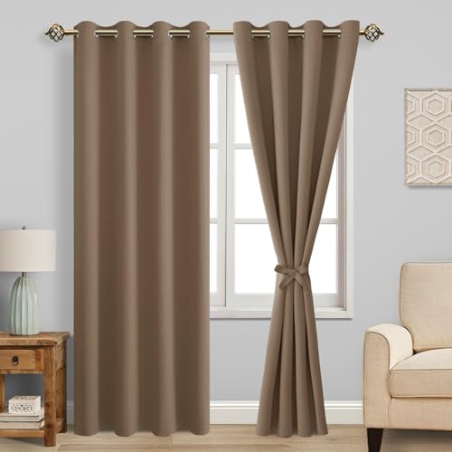 JIUZHEN Rideaux Occultants Rideau Thermique Isolant Anti Chaleur Lot de 2 Rideaux à Oeillets Isolation Lumiere Anti UV pour Chambre Maison Salon 132x215cm(LxH...