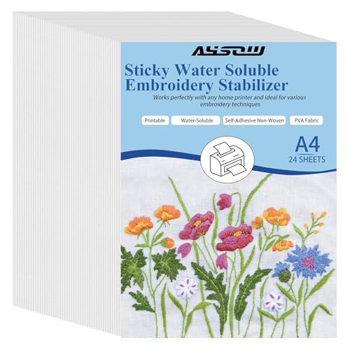 AYSOW 24PCS Sticky Water Soluble Embroidery Stabilizer Sheets - 8.3