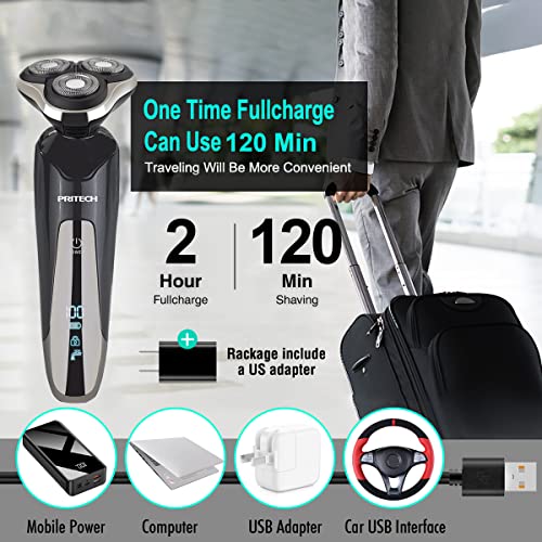 Image of Cordless Electric Shavers Razor For Men, Rechargeable Nose Hair trimmer for men Wet Dry Electric Shavers Men, Waterproof 3 In 1 Rotary Electric Razor Christmas Gifts for Men,Black | With precision trimmer, beard trimmer, PRITECH rotary razor, wet and dry razor, facial razor, wireless
