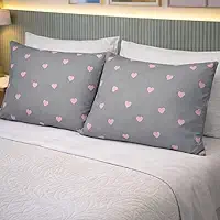 Kit 2 Fronhas Percal 180 Fios 100% Algodão Estampada Avulsa (Coração Rosa)
