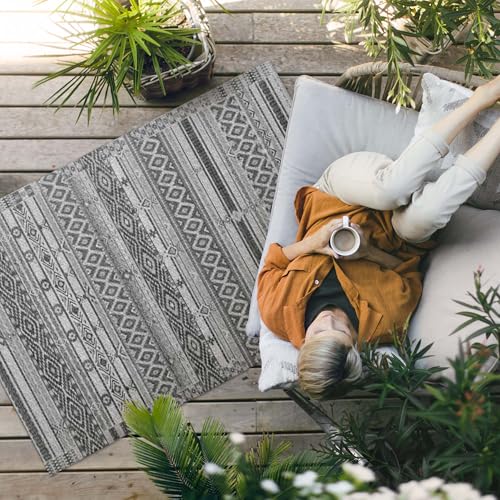 Tapis d'extérieur pour balcon et terrasse avec motif géométrique losanges 120x180