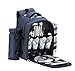 VonShef - 4 Person Blue Tartan Picnic Backpack With Cooler Compartment, Detachable Bottle/Wine Holder, Fleece Blanket, Flatware and Plates