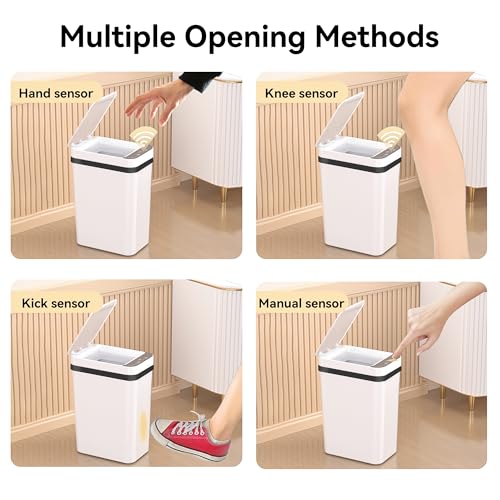Image of FRESHLIX 3 Pack Bathroom Trash Can 2.6 Gallon Small Touchless Automatic Motion Sensor Trash Cans Slim Waterproof Garbage Bin with Lid for Kitchen, Office, Bedroom White