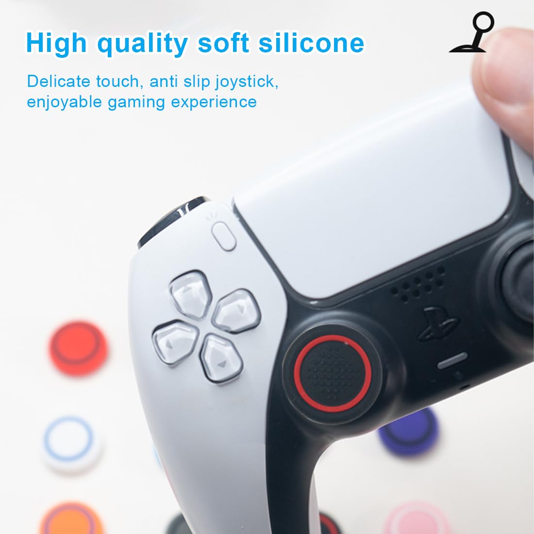 VPOUERY 3 Pezzi Per Controller PS5 Set di impugnature per la pelle Custodia protettiva in silicone antiscivolo per Playstation 5 Kit di accessori per controller wireless Fornito con 6 keycaps