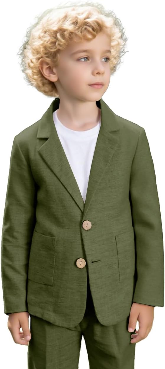 Boys Linen Suits Casual 2 Piece Summer Beach Wedding Tuxedo Suit for Boy Ring Bearer Outfit 2-20 Years