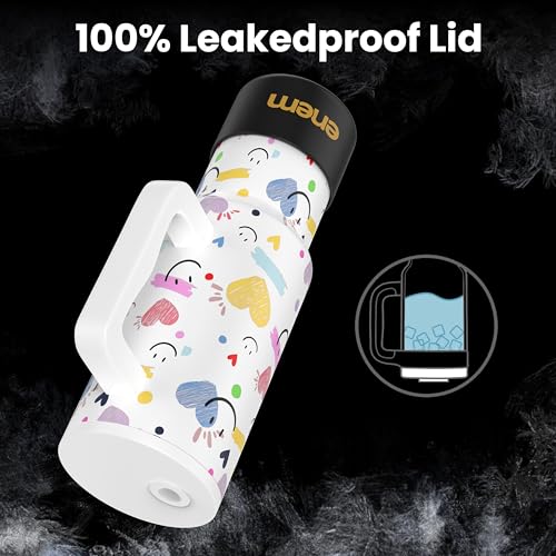 Image of enem Tumbler, Happy Chaos, Tumbler with Metal Straw, Sipper, with Lid Leak Proof, 1 Metal Ice Cube, 1 Copper Spring (Tamba), Base Protector, Mug Travel, 1.2L