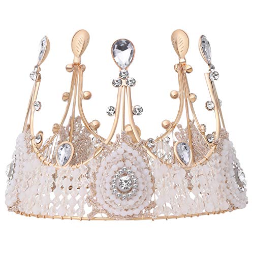 Coucoland Crown Cake Topper Princess Pearl Rhinestone Crown Wedding Hair Accessories for Girls (Gold)