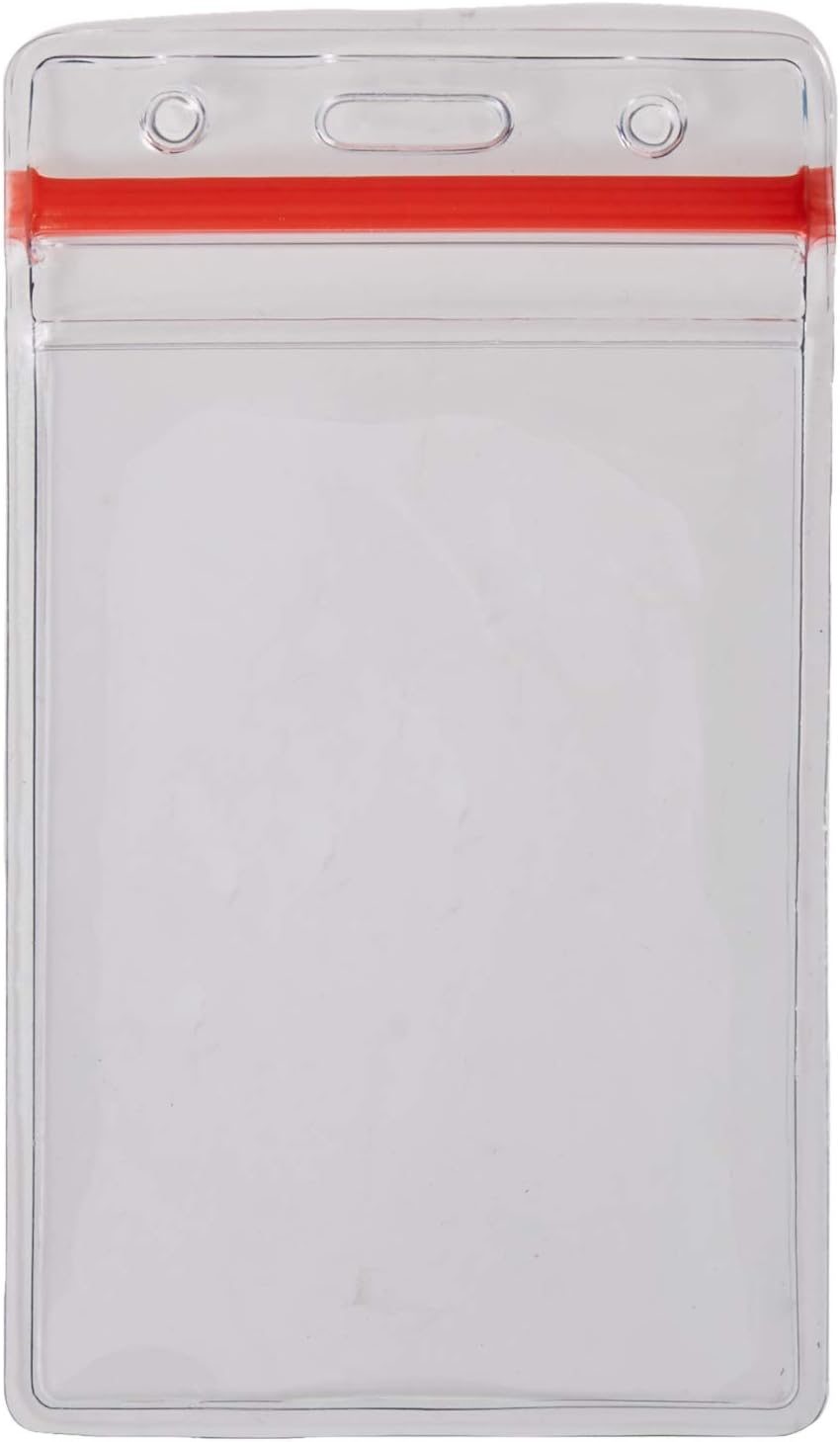 KEYLION 10 Pack Heavy Duty Vertical ID Card Badge Holder with Red Resealable Zip, Waterproof Type, Extra Thick Clear PVC,