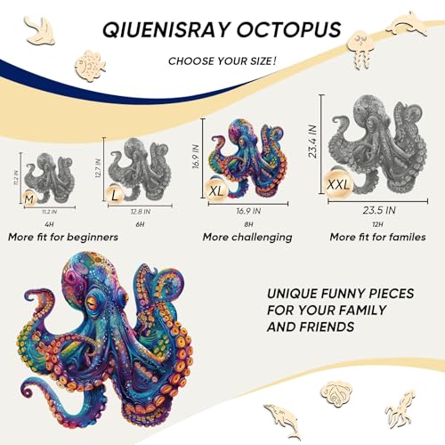 Rompecabezas de madera para adultos, 500 piezas, forma de pulpo, certificado FSC, decoración para pared, regalo creativo en madera para juegos familiares, 16,9 x 16,9 pulgadas miniatura 2