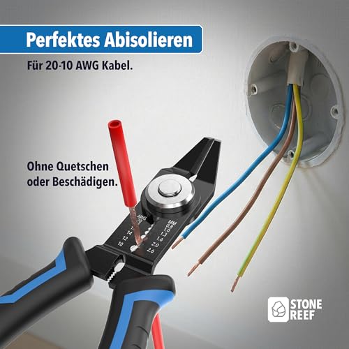 3-in-1 Seitenschneider für 20–10 AWG Kabel – Schneidezange & Abisolierzange – Versteckte Feder & rutschfester PVC-Griff – Präzisionszange für Elektronik, Platinen, Elektroinstallation