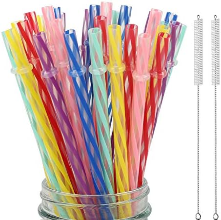 33 Pieces Reusable Plastic Straws Fit for Mason Jars, Tumblers, 9 Inches Transparent Colored Unbreakable Drinking Straws with 1 Straw Carrying Case and 2 Cleaning Brushes, BPA Free and Eco-friendly
