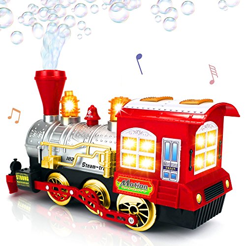 Bubble Blowing Toy Train With Lights And Sounds By Artcreativity - Includes 5Oz Bubble Solution And Plastic Funnel - Moving Bump And Go Steam Locomotive For Kids For Boys And Girls #TOP2