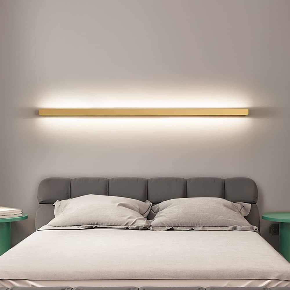 lunga LED soggiorno Applique da parete interni, moderna lampada da parete dimmerabile luci lunghe a specchio in alluminio per bagno camera da letto soggiorno scale illuminazione a parete (oro,120cm)