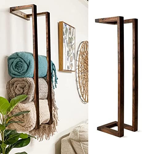 28'' Blanket Wall Rack, Solid Acacia Wood, Handmade Blanket Holder for Room Wall Mounted, Floating Blanket Storage & Display, Wall Decor for Home and Bedroom Organizer