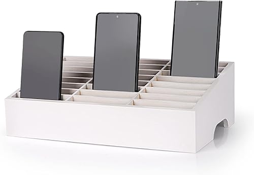 Miniatura 8 de Soporte de Teléfono Celular de Madera de 24 Cuadrículas Organizador de Escritorio Caja de Almacenamiento para Aula y Oficina (Azul 24 Cuadrículas)