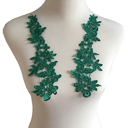 2 Pairs Embroidery Applique Wedding Lace Floral Motif Sewing Trims Decoration (Style B Green)