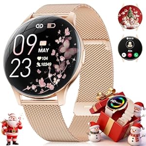 Smartwatch Damen 2025 mit Anrufen - 7, 99 mm Ultra-Dünne Elegante Fitness Armbanduhr mit 1, 43 Zoll HD Always-On Display, IP68 Wasserdicht, 100+ Sportmodi, Frauengesundheit für iOS Android, Roségold