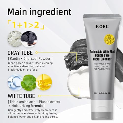 KOEC Snail Mucin 92% Moisturizer, Vitamin C Face Serum, Amino Acid White Mud Facial Cleanser, 3-Piece Skincare Set| Deep moisturizing, gentle cleansing | Suitable for all skin types - Image 3