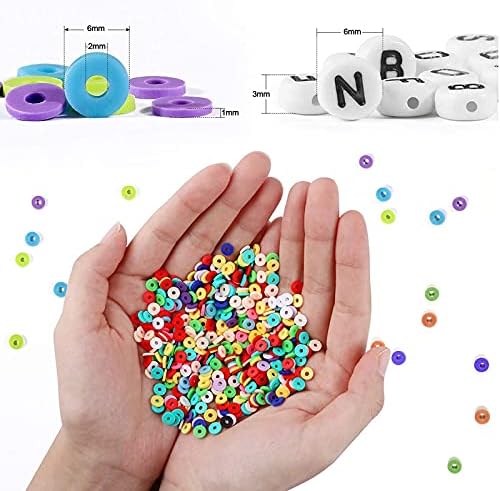 4900+ Pcs Polymer Clay Spacer Beads, 6mm Flat Round Heishi Beads Handmade Colorful Beads Set for DIY Jewellery Earring Necklace Bracelet Craft Making with 210 Pcs Letter Round Beads A-Z
