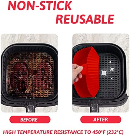 tannac Air Fryer Liner, 8.5 Inch~10 Inch Reusable Silicone Air Fryer Pot,Non-Stick Oil Filter Design 100% Food-Grade Kitchen Mat, 22cm Large Replacement Accessories for Air Fryer, Red