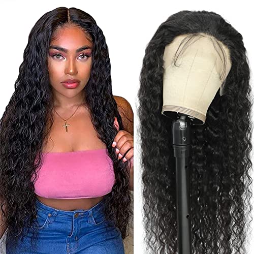 13x4 HD Lace Front Wigs Human Hair, Deep Wave Lace Front Wigs Human Hair Glueless Transparent Lace Frontal Wigs Human Hair Pre Plucked With Baby Hair Wet and Wavy Human Hair Wigs (22 inch)