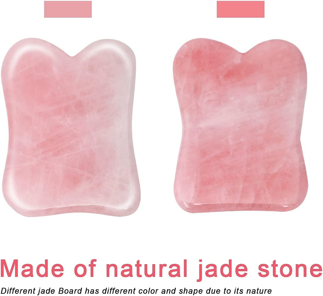 AHIER 3 Pack Jade Scraping Massage Tool, Pink Natural Stone Board for SPA Acupuncture Therapy Trigger Point Treatment