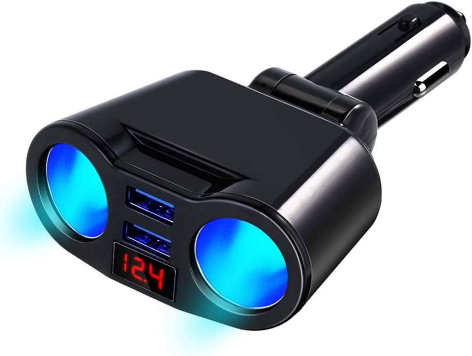 شاحن سيارة بشاشة عرض رقمية LED من زوميوزي، مقبس ولاعة سجائر بمنفذ USB مزدوج 12-24 فولت 120 واط للاجهزة المحمولة ABS + الكمبيوتر، قطعة واحدة (اسود) - الصورة 3