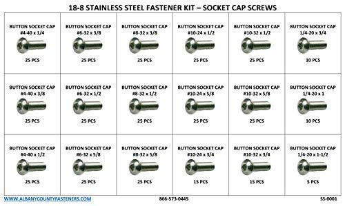 Stainless Steel Button Head Socket Cap Screw Assortment Kit - 381 Pieces